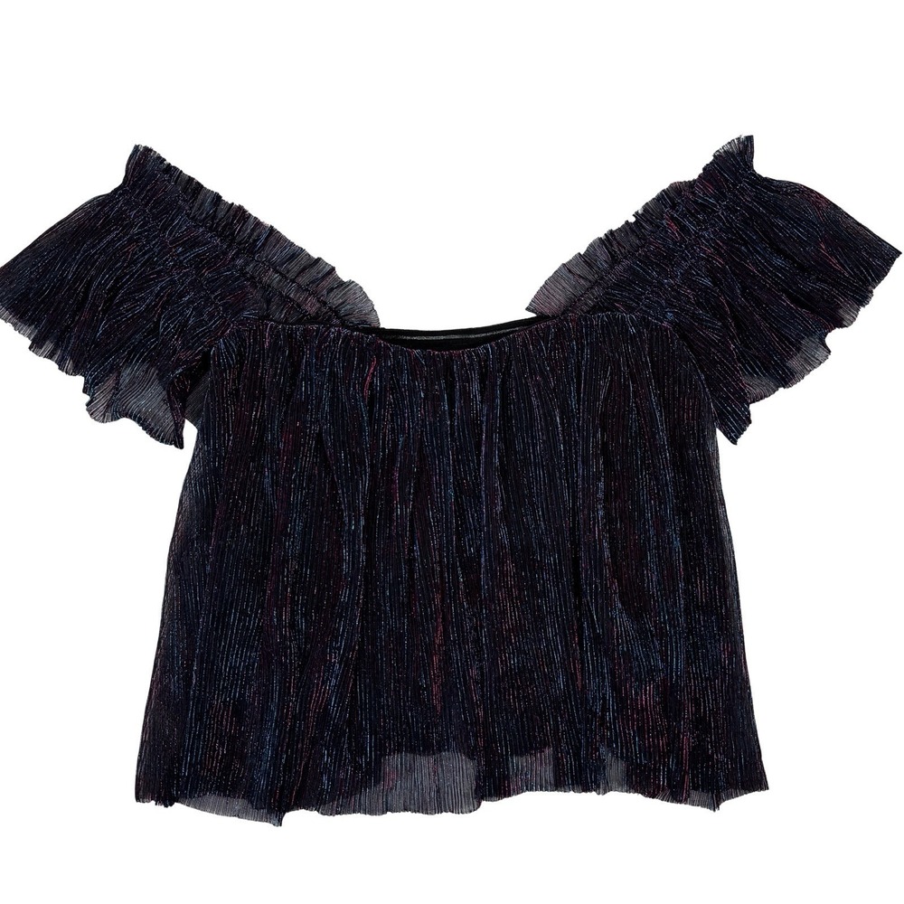 Urban Outfitters Black Metallic Pleated Off Shoulder Ruffle Top Women's S